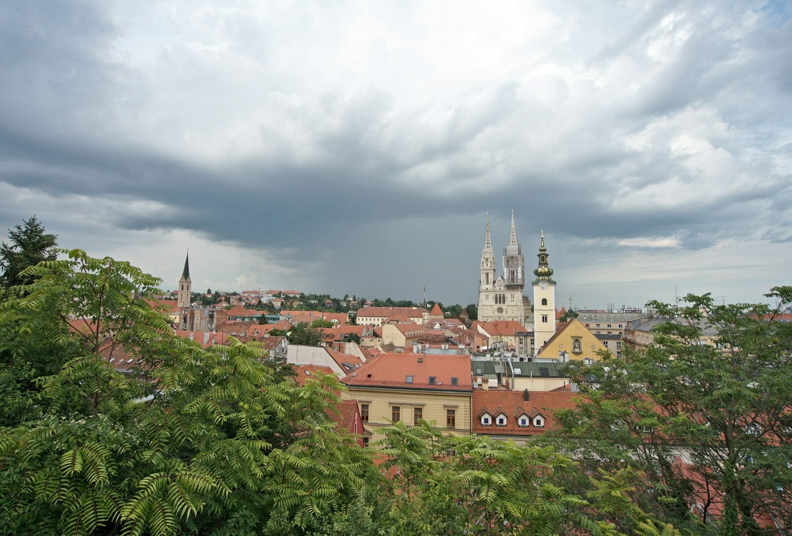 Panoramic view of Zagreb city center and cathedral